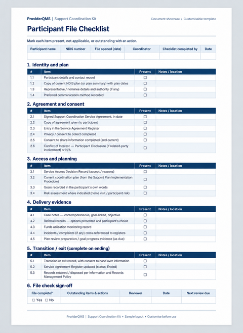 Participant File Checklist — reformatted document showcase